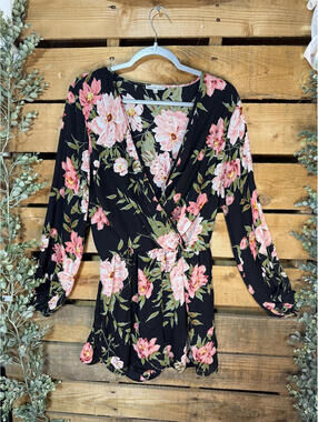 Charlotte Russe Black Floral Long Sleeve Romper Dress XL